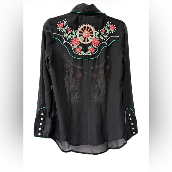 NWT Double D. Ranch women’s XS snap up embroidered black western style shirt - Picture 2 of 4